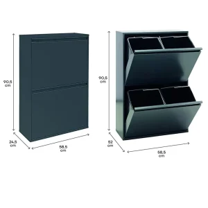 Steel Trash Cabinet with 4 Kitchen Bins Waste Bin with Separate Recycling Unit Trash Bin Cabinet