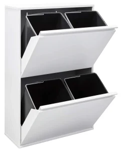 Steel Trash Cabinet with 4 Kitchen Bins Waste Bin with Separate Recycling Unit Trash Bin Cabinet