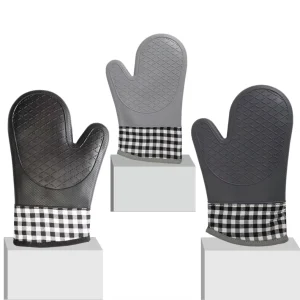 Stock Two Finger Silicone Gloves Anti Scald Grid Cloth Kitchen Oven Microwave Gloves Waterproof Non Slip Dotted for Household