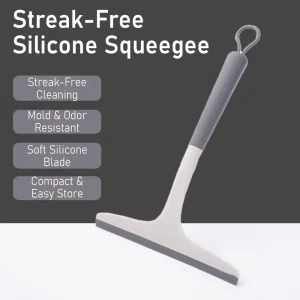 Streak Free Silicone Squeegee with Hanging Loop for Window Mirror and Shower White Grey