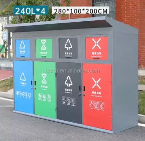 Street Metal 240L Commercial Dustbin Outdoor High Quality Trash Can Galvanized Steel Box Outside Litter Bin Waste Bin