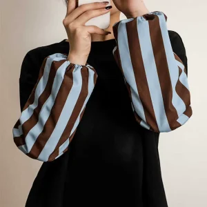 Striped Anti oil Waterproof Polyester Longer Work Kitchen Washing Arm Sleeves Covers Oversleeve
