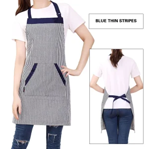 Striped Apron Customizable Logo Adult Size with Pockets Chef Kitchen Cooking Baking Cleaning Apron Workwear