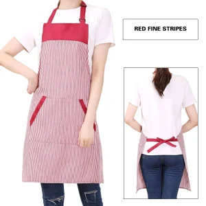 Striped Apron Customizable Logo Adult Size with Pockets for Cooking Baking Painting Kitchen Use Work Uniform