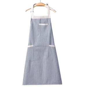 Striped Apron Customizable with Logo Reusable Adult Apron with Pockets Workwear
