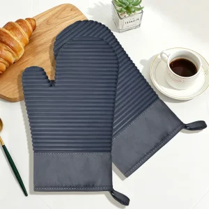 Striped Silicone Cotton Insulated Microwave Oven Gloves Anti Scald Heat Resistant Kitchen Mitts for Baking Cooking and BBQ