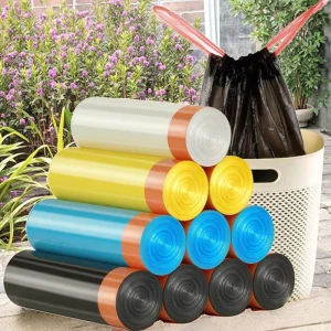 Strong Trash Bag with Drawstring for Kitchen Bathroom Bedroom Car Waste Bin Unscented Embossed Supermarket Use