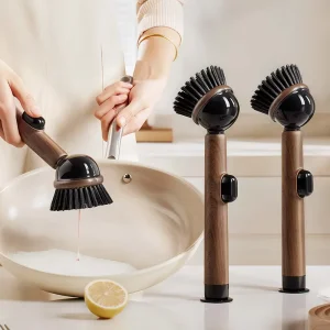 Suction Cup Stand Up Liquid Pot Brush Kitchen Long Handle Non Scratch Dish Cleaning Brush Manual Eco Friendly Household