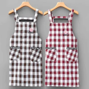 Summer Lightweight Cotton Sleeveless Apron Two Pockets Cute Fashionable Home Use Korean Style Suitable Kitchen Restaurant