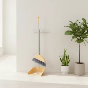 Suoteng Home Dustpan and Broom Set with Long PP+PET Handle Bristle Head PP Dustpan Model 002 for Home & Lobby Use