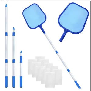 Swimsuit friendly Adjustable Telescopic Pole and Fine Mesh Net Leaf Skimmer Rake Pool Cleaning Tools