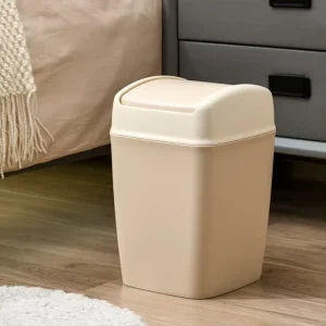 Swing Lid Plastic Waste Bin Indoor Flip Cover Garbage Can for Bedroom Bathroom Office