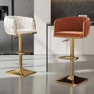 Swivel Bar Chair with Nordic Metal Frame and Gold Velvet Upholstery