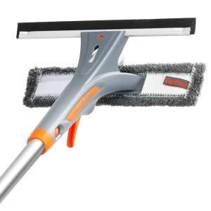T bar Plastic Window Cleaning Squeegee with Flexible Pole Telescopic Handle That Scrapes and Scrubs