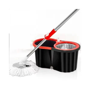 TK Super Mop Set Extended 1.23m Stainless Steel Pole 2 Microfiber Mop Heads 360 Rotating Mop Self Wringer Dual Drive Bucket