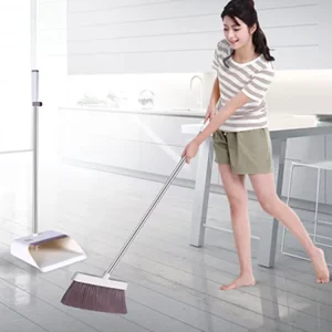 TOPOTO New Design PP and Stainless Steel Windproof Matt Surface Broom with Standing Foldable Dustpan Set