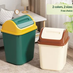 TX10249 Swing top Square Trash Can Household High end Living Room Bathroom Kitchen 12L Plastic Trash Bin Lid One Piece