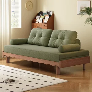 Tatami Folding Sofa Bed White Wax Wood Sliding Telescopic Bed