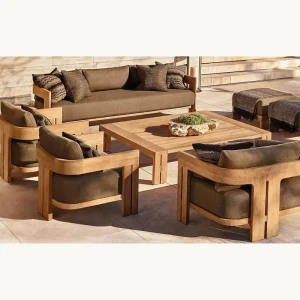 Teak Wood Patio Garden Sofa Set Outdoor Furniture for Courtyard Park Including Sofa Table