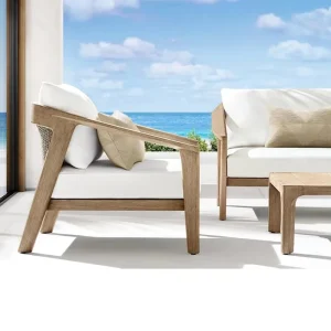 Teak and Rattan Woven Outdoor Sofa Set with Coffee Table