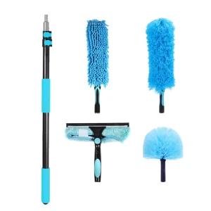 Telescopic Aluminum Microfiber Squeegee Cleaning Kit Window Wiper Duster Cobweb Brush Ceiling Duster Eco Friendly 12ft Plastic