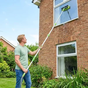 Telescopic Aluminum Pole Car Wash Brush Water Flow Soft Bristle for Solar Panel Pool Wall House Siding Kit