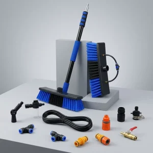 Telescopic Aluminum Window Cleaning Pole with Brush Attachment High Windows Exterior Glass Washer Tool Set
