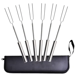 Telescopic BBQ Fork Marshmallow Roasting S’mores Sticks Tool Set with Stainless Steel Handle 36CM Heat Resistant Food grade Safe