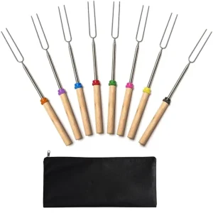 Telescopic BBQ Skewers Set Rotating Handle Stainless Steel Marshmallow Roasting Forks for Campfire S’mores