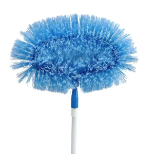 Telescopic Ceiling Fan Duster Blue Oval Brush Adjustable Pole Ideal for High Ceilings Walls Rough Surfaces