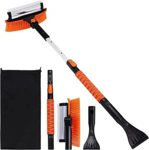 Telescopic & Detachable Snow Brush with Ice Scraper Multi-Functional Car Care Tool for Snow & Ice Removal
