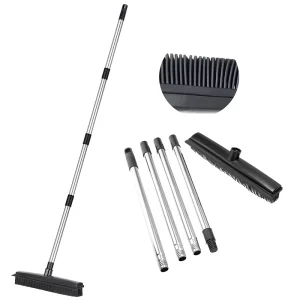 Telescopic Handle Pole with Squeegee Soft Bristle Rubber Broom Floor Brush for Carpet Cleaning