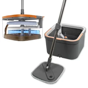 Telescopic Handle Square Set with Dirty Water Separation Bucket and 10 Microfiber Mopheads