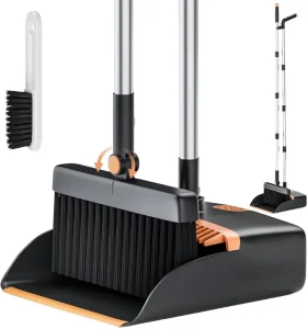 Telescopic Long Handle Folding Windproof Broom and Dustpan Set with Fiber Broom Head for Home Use