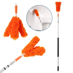 Telescopic Petal Shaped Shelf Duster with Extension Pole High Ceiling Dusting Tool Microfiber Fan Blade Cleaner