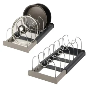 Telescopic Plastic Countertop Storage Rack for Drain Plates and Pot Covers