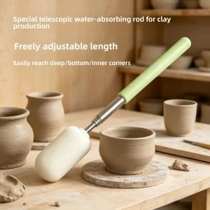 Telescopic Sponge Water Absorbent Stick Hydrating Auxiliary Rod Cup Cleaning Brush for Pots and Bowls