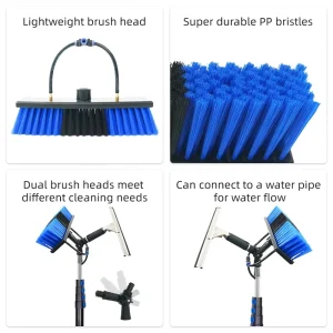 Telescopic Water Fed Pole Window Cleaning Brush with Squeegee Multi Functional Solar Panel Roof Cleaning Tool Kit