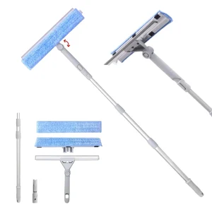 Telescopic Window Cleaner Adjustable Microfiber Window Mop Squeegee with Aluminium Extension Pole for Glass Cleaning