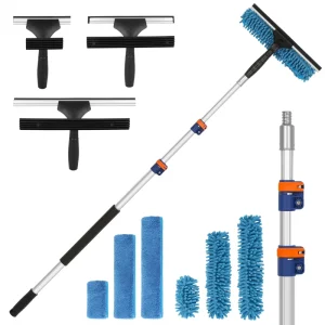 Telescopic Window Cleaning Bundle with Squeegee Rubber and Stainless Steel Window Cleaning Wiper