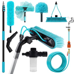 Telescopic Window Cleaning System Kit Efficient Solar Panel Window Washing Tool Extendable Water Fed Cleaning Pole with Brush