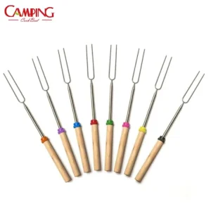 Telescoping Stainless Steel BBQ Grill Skewer with Multi-Color Wooden Bamboo Plastic Handle
