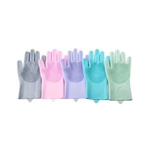 Thick Lightweight Silicone Reusable Waterproof Gloves with Bristles on Palm, Grain Texture for Dishwashing, Kitchen, Household Use