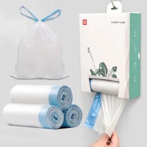 Thick Plastic Wastebasket Liners 20 Count Unscented White Small Garbage Bags 15 Liter 4 Gallon Drawstring Trash Bags