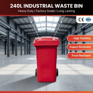 Thickened 240L HDPE Plastic Rectangular Indoor Outdoor Waste Bin with Brake Wheel and Drain Plug Eco-Friendly Lid