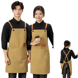 Thickened Denim Cotton Canvas Cross-back Apron Straps Chef Apron with Pockets in Stock for Cross-border Sales