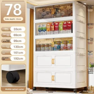 Thickened Plastic 5-Layer Foldable Wheeled Storage Cabinet for Bedroom and Living Room
