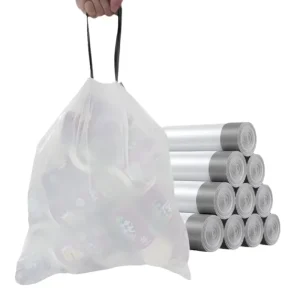 Thickened Portable Household Trash Bag Kitchen Cleaning White Plastic Drawstring Bag