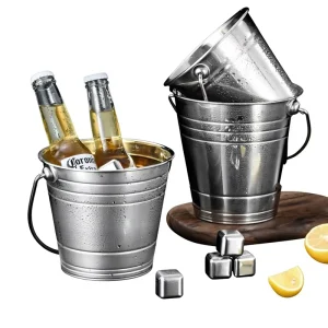 Thickened Stainless Steel Ice Bucket Single Layer Double Handled Tiger Head Design Modern Minimalist Style 1000-7000ML Capacity