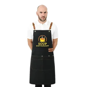Thickened Waterproof Long Work Apron Floral Design Denim Cotton for Kitchen, Catering, Cleaning, Flower Shop Use